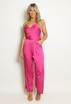 Satin Cowl Neck Belted Jumpsuit