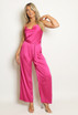 Satin Cowl Neck Belted Jumpsuit