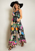 Wide Leg Satin Floral Print Jumpsuit