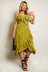 Animal Print Frill Wrap Midi Dress