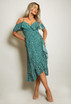 Animal Print Frill Wrap Midi Dress