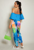 Satin Floral Print Wide Leg Trouser