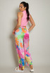 Satin Floral Print Wide Leg Trouser