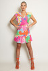 Printed V Neck Wrap Top & Mini Skirt Set