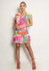 Printed V Neck Wrap Top & Mini Skirt Set