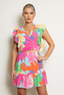 Printed V Neck Wrap Top & Mini Skirt Set