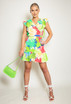 Printed V Neck Wrap Top & Mini Skirt Set