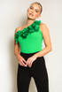 Ribbed Flower Trim One Shoulder Bodysuit