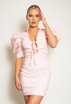 Lace Up Front Puff Sleeve Mini Dress