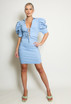 Lace Up Front Puff Sleeve Mini Dress