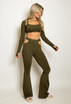 Cut Out Crop Top And Flare Trouser Set