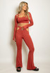 Cut Out Crop Top And Flare Trouser Set