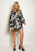 Satin Floral Print Shirt Dress