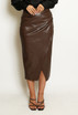 Faux Leather Ruched Side Midi Skirt