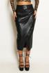 Faux Leather Ruched Side Midi Skirt