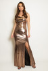 Metallic Cowl Neck Maxi Dress