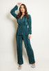 Belted Plisse V Neck Blouse And Trouser Set