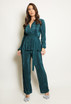 Belted Plisse V Neck Blouse And Trouser Set