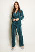 Belted Plisse V Neck Blouse And Trouser Set