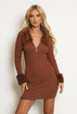 Faux Fur Trim Ribbed Midi Dress