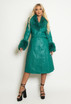 Faux Fur Trim Belted Trench Coat 