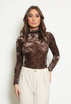 Velvet High Neck Printed Bodysuit