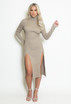 Roll Neck Slit Front Ribbed Dress