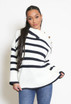 Button Shoulder Striped Roll Neck Jumper 