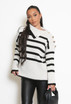 Button Shoulder Striped Roll Neck Jumper 