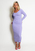 V-Neck Ribbed Knit Midi Dress