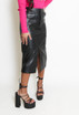 PU Front Slit Midi Skirt