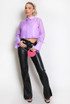 Cropped Ostrich Feather Cuff Blouse