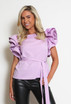 Frilled Sleeve Belted Blouse