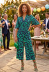 Printed Tie Front Wide Leg Jumpsuit