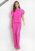 Exaggerated Sleeve Plisse Trouser Set