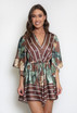 Tropical Print Satin Kaftan Playsuit