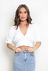 V Neck Crop Top With Puff Sleeve