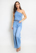 Side Zip One Shoulder Denim Top