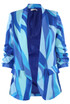 Retro Print Ruched Sleeve Open Blazer