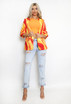 Retro Print Ruched Sleeve Open Blazer
