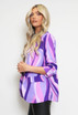 Retro Print Ruched Sleeve Open Blazer