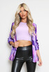 Retro Print Ruched Sleeve Open Blazer