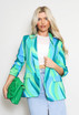 Retro Print Ruched Sleeve Open Blazer