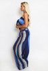 Striped Print Crop Top And Wide Leg Trouser Set