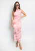 Ruched Tie Dye Print Side Slit Maxi Dress