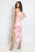 Ruched Tie Dye Print Side Slit Maxi Dress