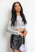 Sequin Round Neck Crop Tops