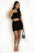 Textured Tassel Bandeau Crop Top And Mini Skirt Set