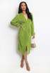 Plisse Twist V-Neck Midi Dress