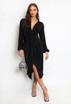 Plisse Twist V-Neck Midi Dress